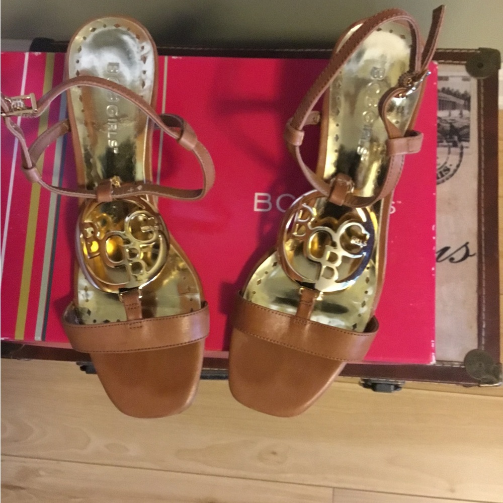 BCBGirls Brown and Gold Sandals with Elegant Design